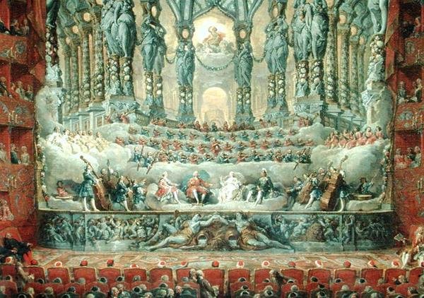 الحفل الذي قدمه الكاردينال دي لا روشيفوكولد (1700-99) في مسرح الأرجنتين في روما ، احتفالًا بزواج لويس دوفين (1729-65) نجل لويس الخامس عشر ، إلى ماري جوزيف (1731-67) من S بواسطة جيوفاني باولو بانيني