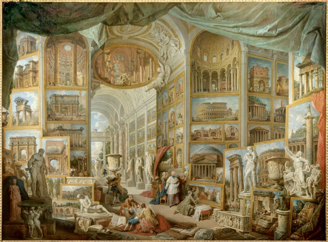 معرض لهواة الجمع. معرض لمناظر روما القديمة. لوحة جيوفاني باولو بانيني (بانيني) (1691-1765) بواسطة جيوفاني باولو بانيني