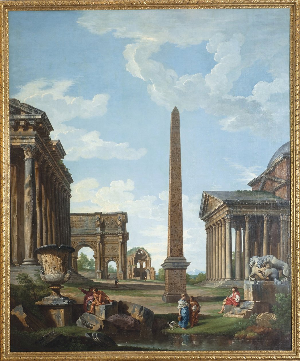كابريتشيو مع الآثار الرومانية ومشهد من حياة بليزير - رسم جيوفاني باولو بانيني (بانيني) (1691-1765) ، زيت على قماش ، 210.8 × 173 سم - (كابريتشيو مع الآثار الرومانية ومشهد من حياة بيليساريوس ، زيت على قماش بواسطة Gio بواسطة جيوفاني باولو بانيني