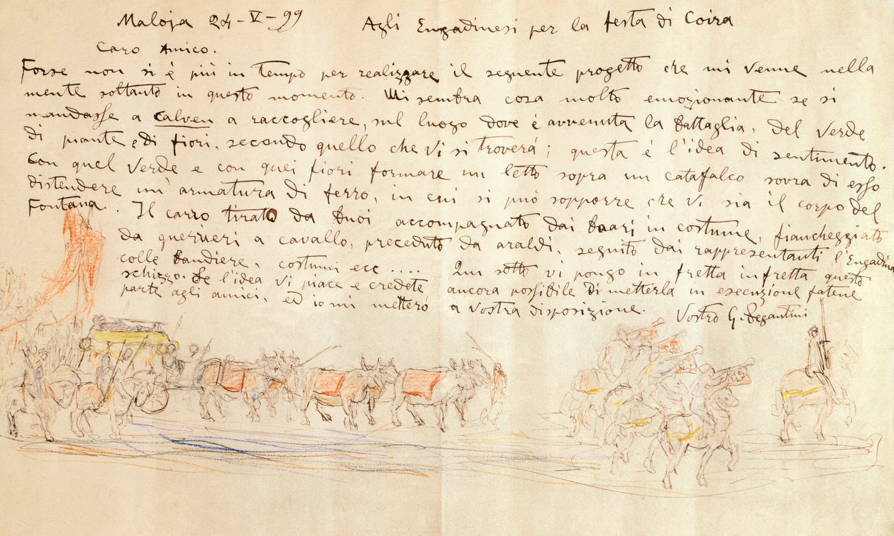 رسم تخطيطي لموكب عيد كالفين كويرا ، بقلم جيوفاني سيجانتيني (1858-1899) بواسطة جيوفاني سيجانتيني