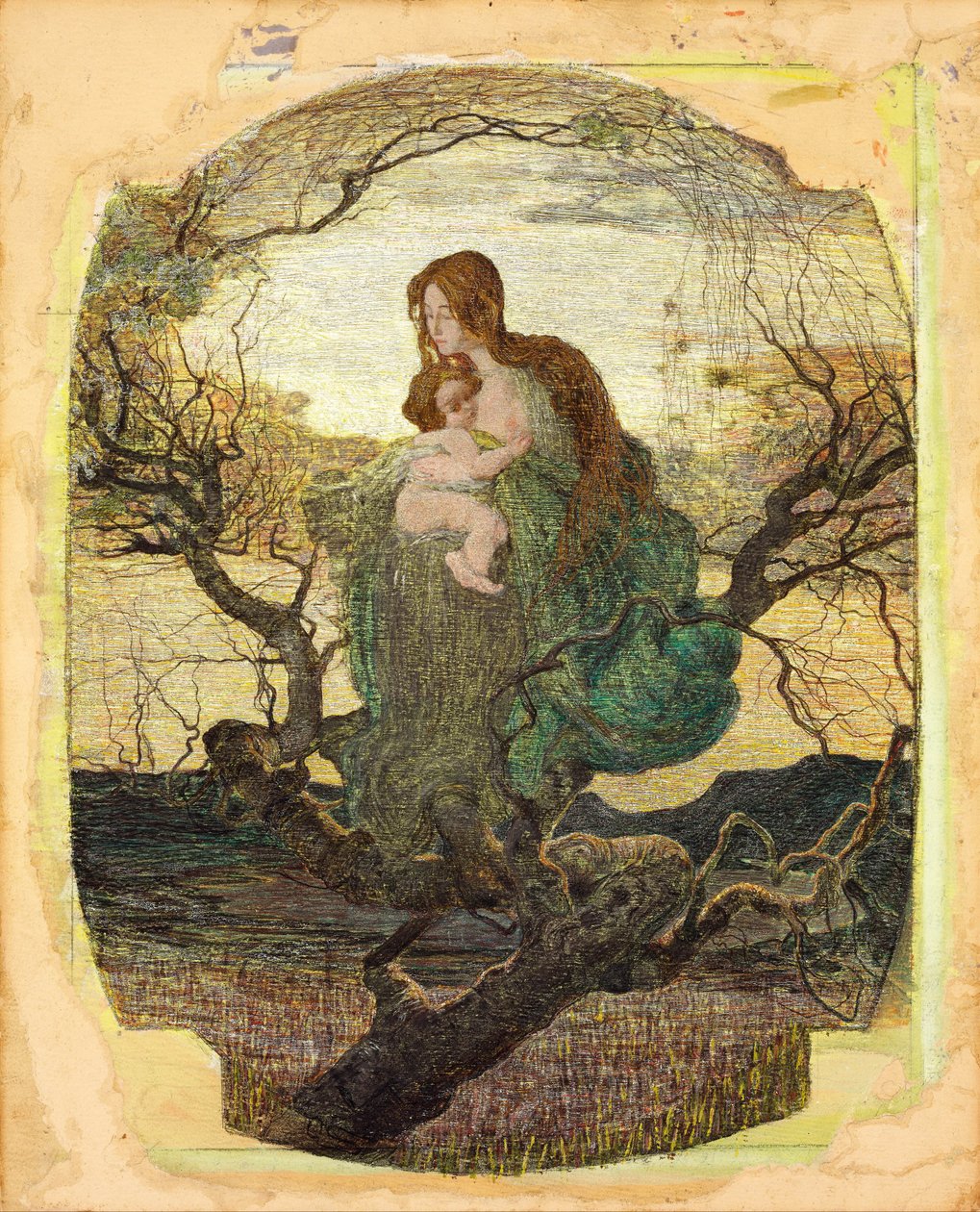 ملاك الحياة - Peinture de Giovanni Segantini (1858-1899) - 1894-1895 - ألوان مائية ، غواش ، ألوان ذهبية وأبيض على ورق - 59،5x47،9 - Szepmuveszeti Muzeum ، بودابست بواسطة جيوفاني سيجانتيني