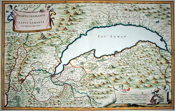 بحيرة جنيف ، من كتاب المدينة المكون من مجلدين لسافوي وبيدمونت ، نقشها جوان دي بروين (1649 - 1730) بواسطة جيوفاني توماسو (بعد) بورجيونيو
