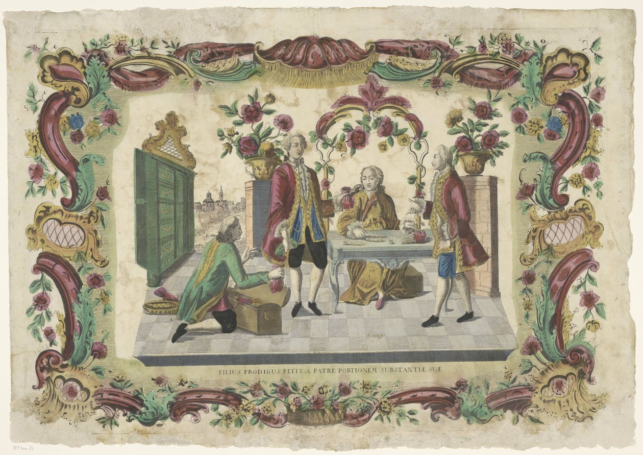 De Verloren Zoon vraagt ​​zijn vader om zijn erfdeel يسأل الابن الضال والده عن جزء من مادته (العنوان على الشيء) بواسطة جيوفاني فولباتو (ربما)