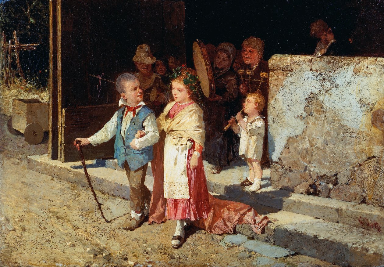 زوجان شابان، لجيوفاني ديل ري (1829-1919)، زيت على لوح، 23x33 سم بواسطة جيوفاني ديل ري