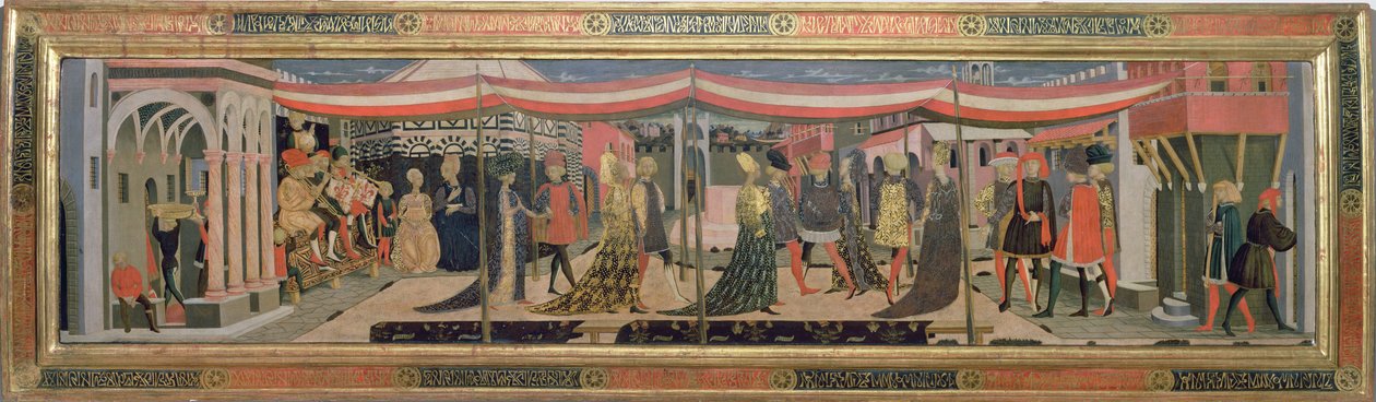 أمامي من Adimari Cassone يصور مشهد زفاف أمام المعمودية ، c.1450 (درجة الحرارة على اللوحة) (انظر أيضًا 62295 ، 123484-6) بواسطة جيوفاني دي سير جيوفاني