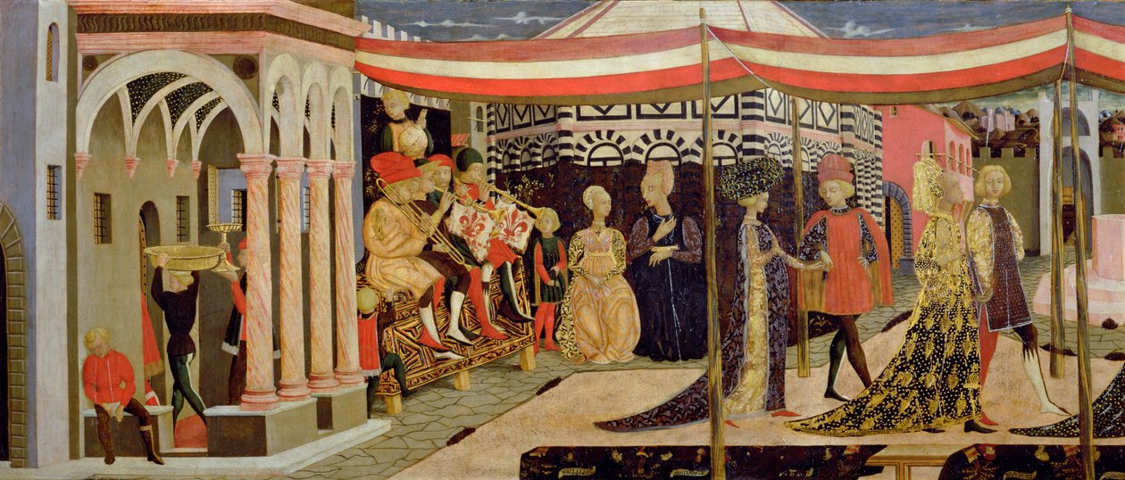 الجزء الأمامي من Adimari Cassone ، تفاصيل القسم الأيسر ، c.1450 درجة حرارة على تفاصيل اللوحة 80304 بواسطة جيوفاني دي سير جيوفاني
