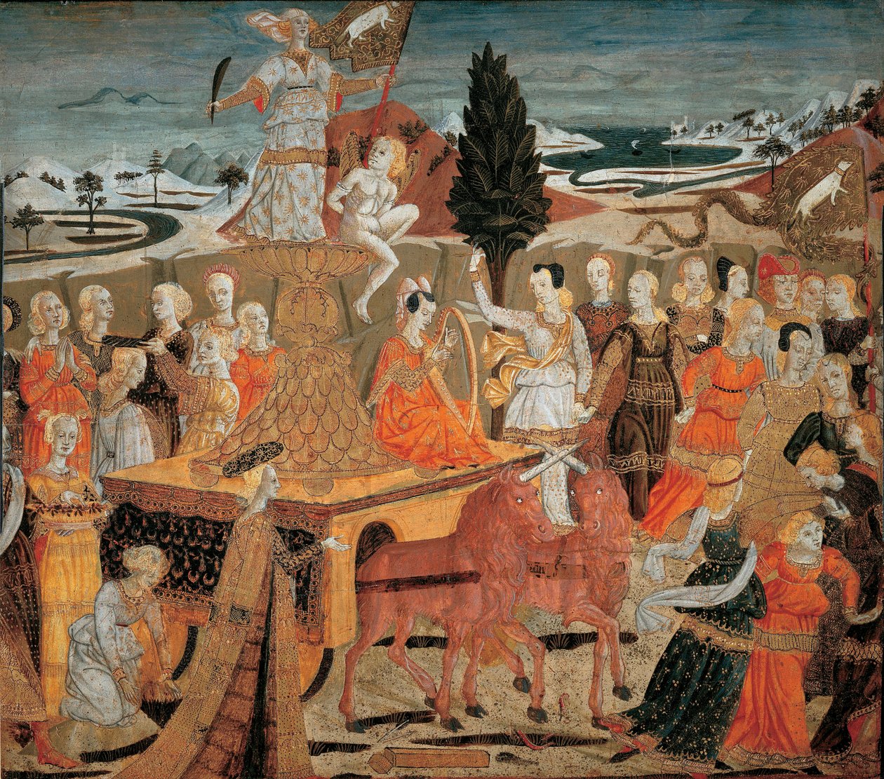 Le triomphe de la chastete - انتصار العفة - (Lo Scheggia) Giovanni di Ser Giovanni (1406-1486). تمبرا على اللوح بواسطة جيوفاني دي سير جيوفاني شيجيا
