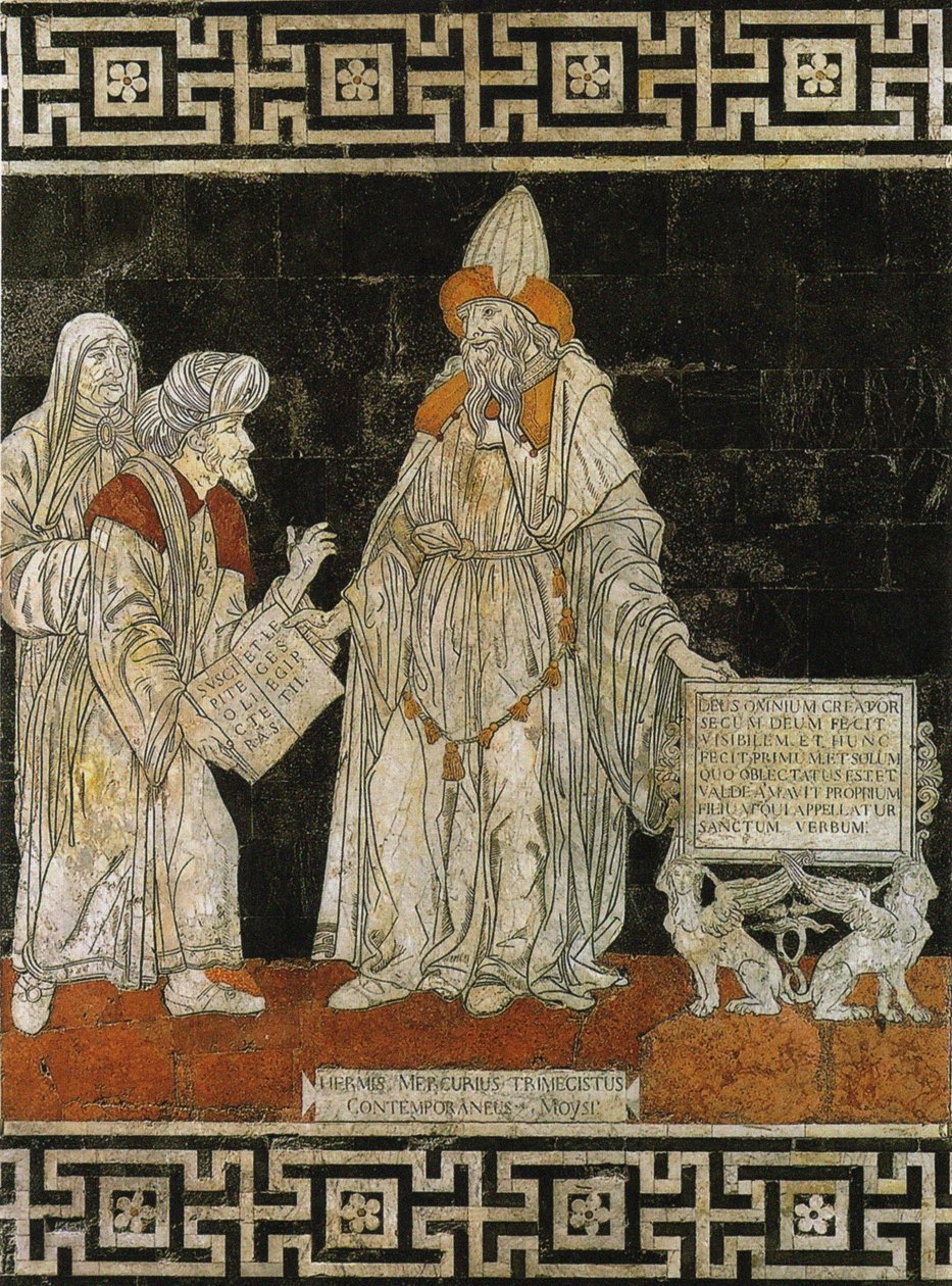 هيرميس Trismegistus. فسيفساء أرضية في كاتدرائية سيينا 1488. بواسطة جيوفاني دي ستيفانو