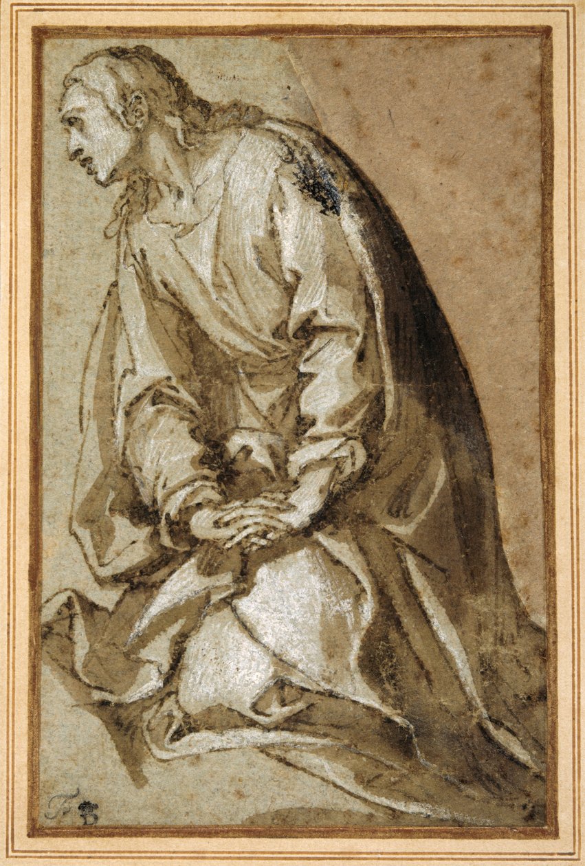 A young saint kneeling in prayer (pen & brown ink with brown wash and heightening) بواسطة جيرولامو (دائرة) موزيانو