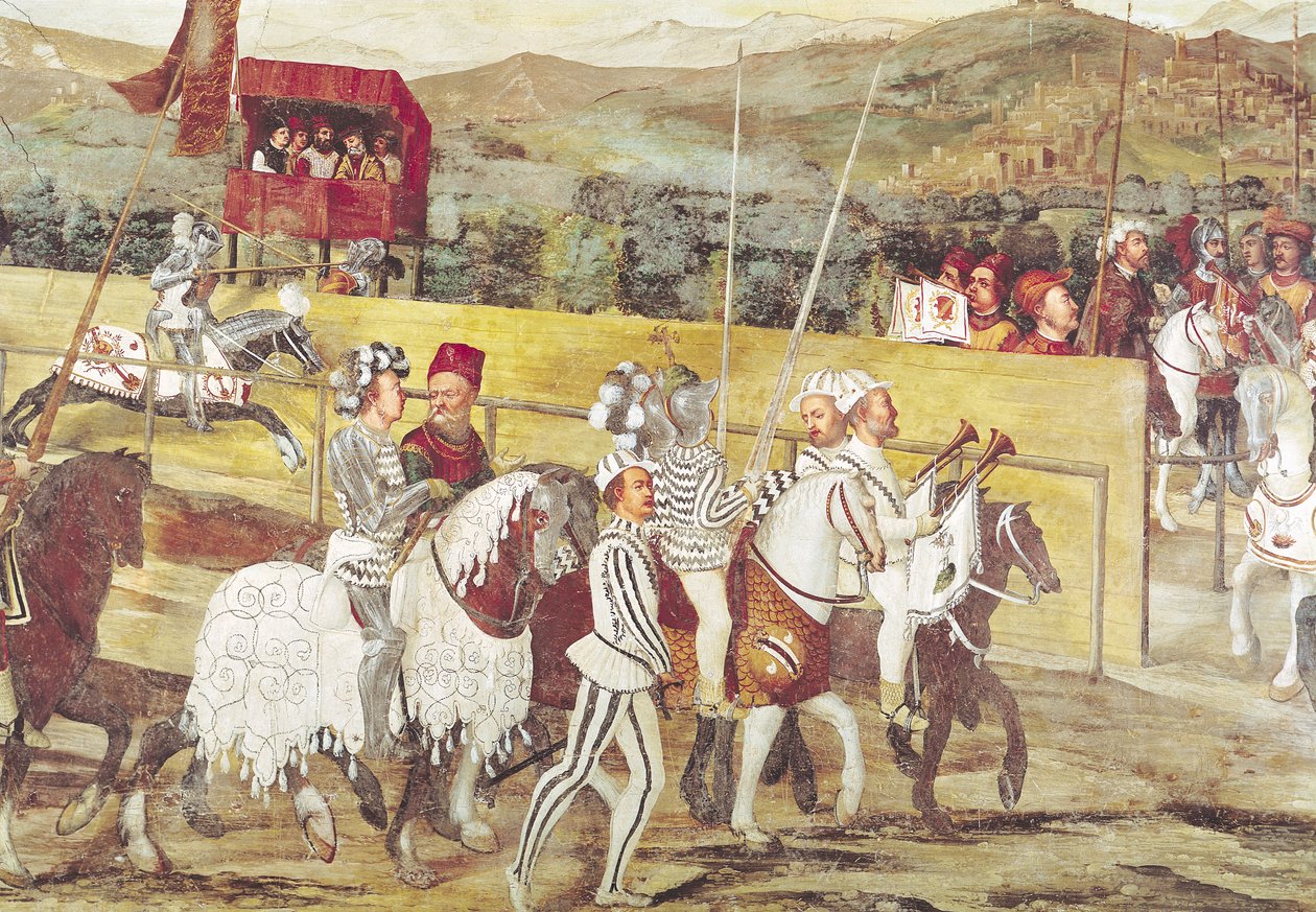 بطولة تكريم كريستيان الأول ملك الدنمارك في كاستيلو دي مالباغا عام 1474 ، التفاصيل من الجانب الأيمن بواسطة جيرولامو رومينو