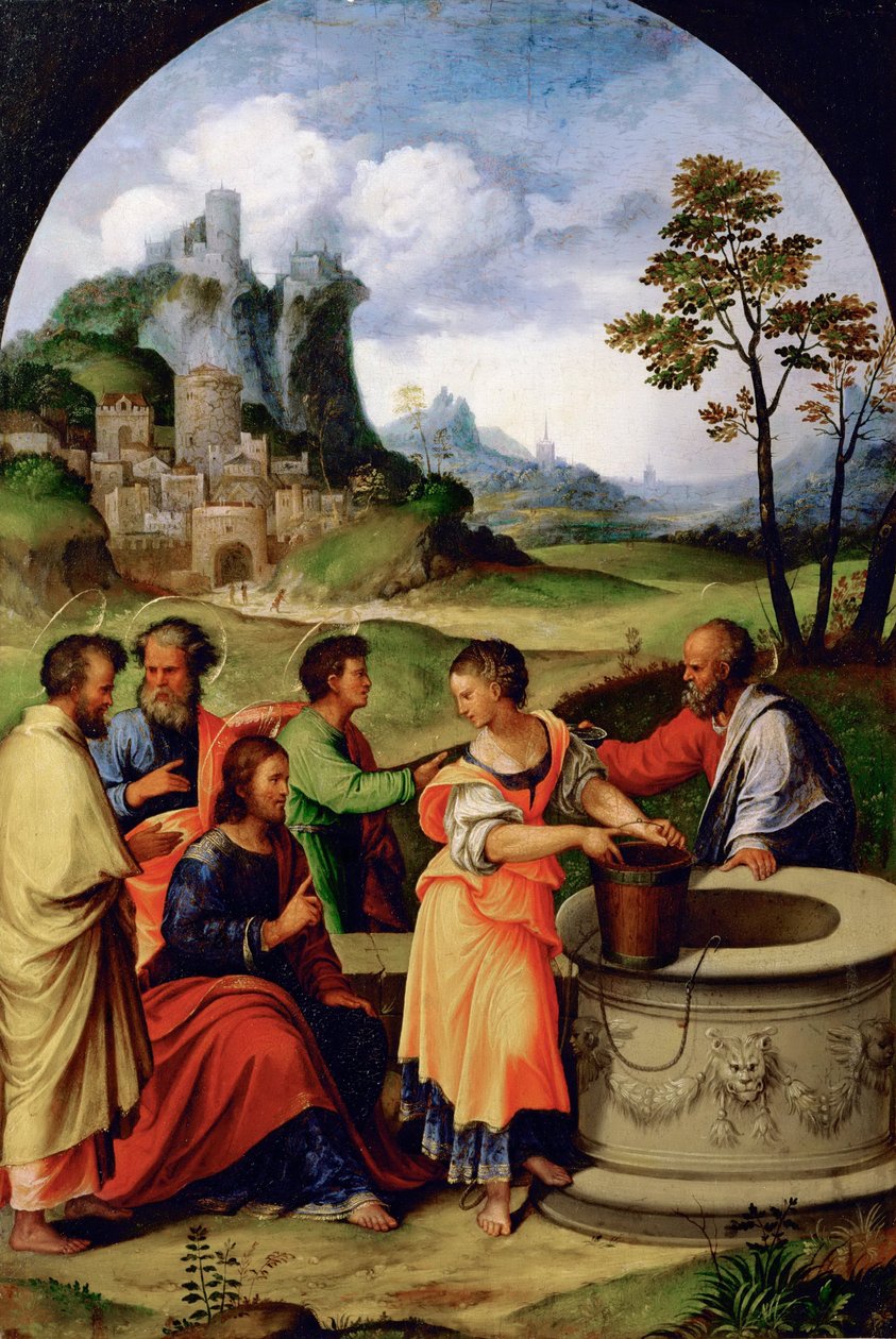 Jesus et la Samaritaine - المسيح والمرأة السامرية - جيرولامو دا تريفيزو (1508-1544). زيت على خشب ، ج. 1525. الأبعاد: 65.5 × 45.2 سم. متحف تاريخ الفن ، فيين بواسطة جيرولامو دا تريفيزو الثاني