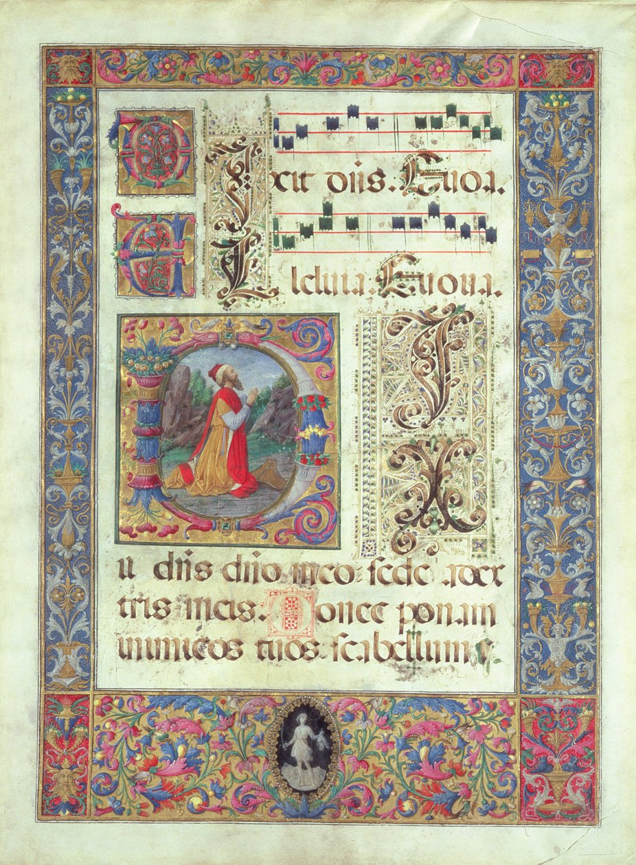 صفحة من مخطوطة مع حرف D الأولي التاريخي الذي يصور الملك داود ، ج 1480 بواسطة جوليانو أمادي