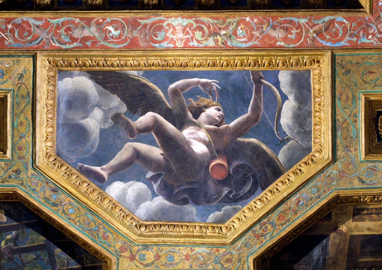 كيوبيد ، كيسون السقف من Sala di Amore e Psyche ، 1528 (زيت على الجص) بواسطة جوليو رومانو