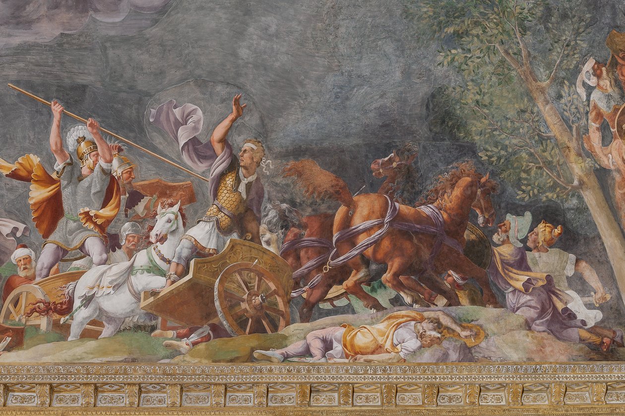 تفاصيل تمثل معركة، حصان طروادة، غرفة طروادة (Sala di Troia) بواسطة جوليو (وورشة عمل) رومانو