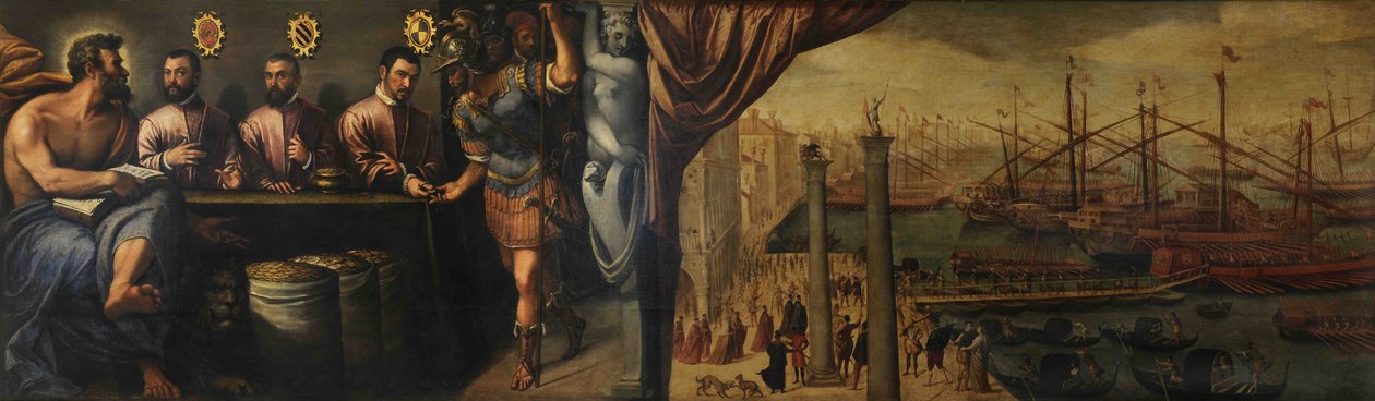 يساعد القديس مارك ثلاثة قضاة في تجنيد الميليشيا للأسطول ، حوالي 1586 بواسطة جوليو أنجولو ديل مورو