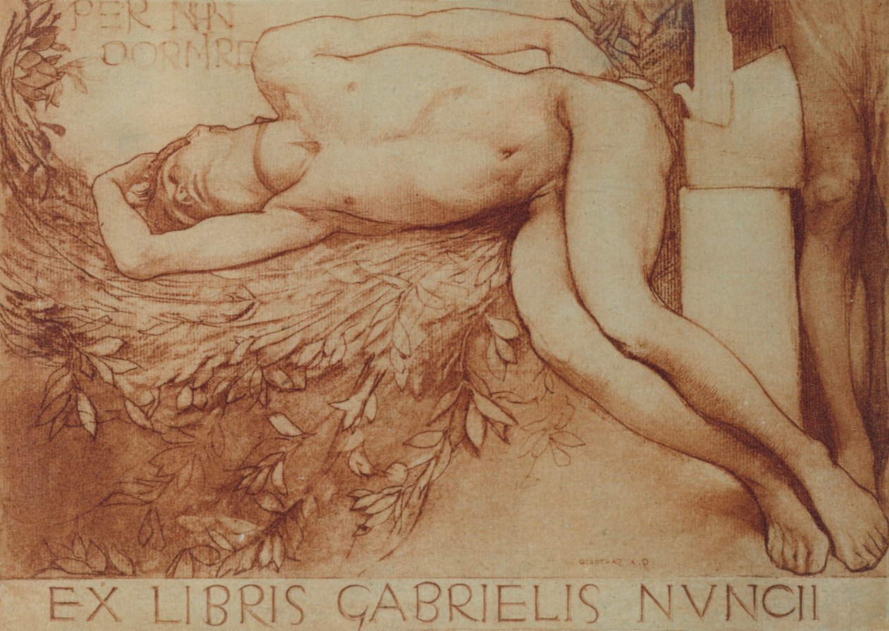 بطاقة Libris السابقة لـ Gabriel dAnnunzio (طباشير على ورق) بواسطة جوليو أريستيد سارتوريو