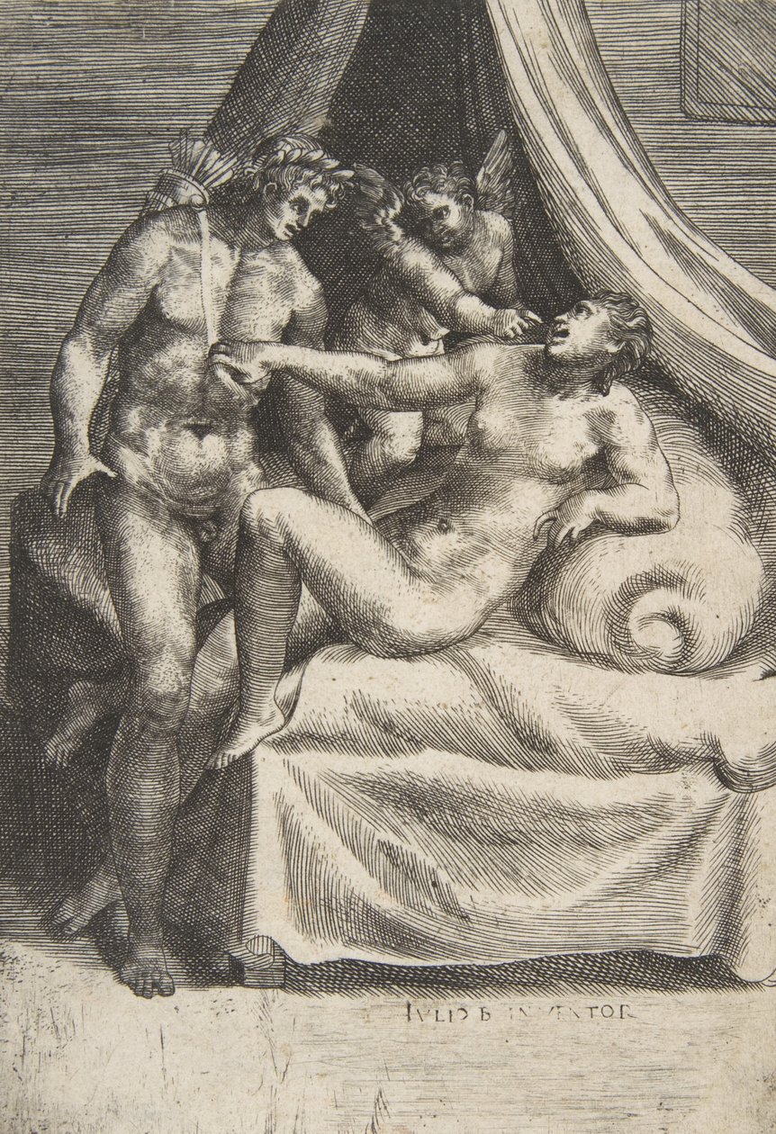 أبولو ودافني ، من "The Loves of the Gods" ، كاليفورنيا. 1531-76. بواسطة جوليو بوناسون