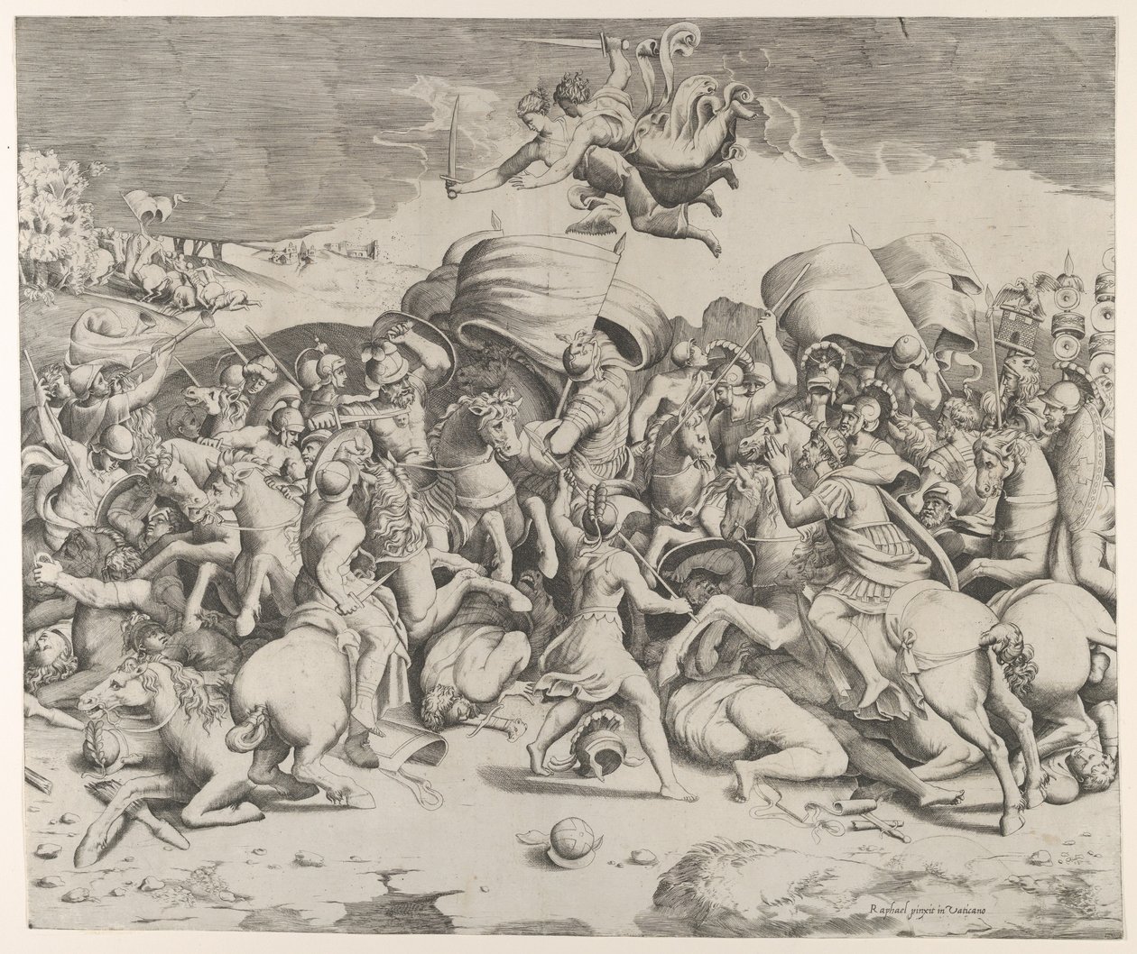 قسطنطين يهزم الطاغية ماكسينتيوس ، الملائكة التي تحمل السيوف تطير فوقها ، 1544. ، 1544. بواسطة جوليو بوناسون