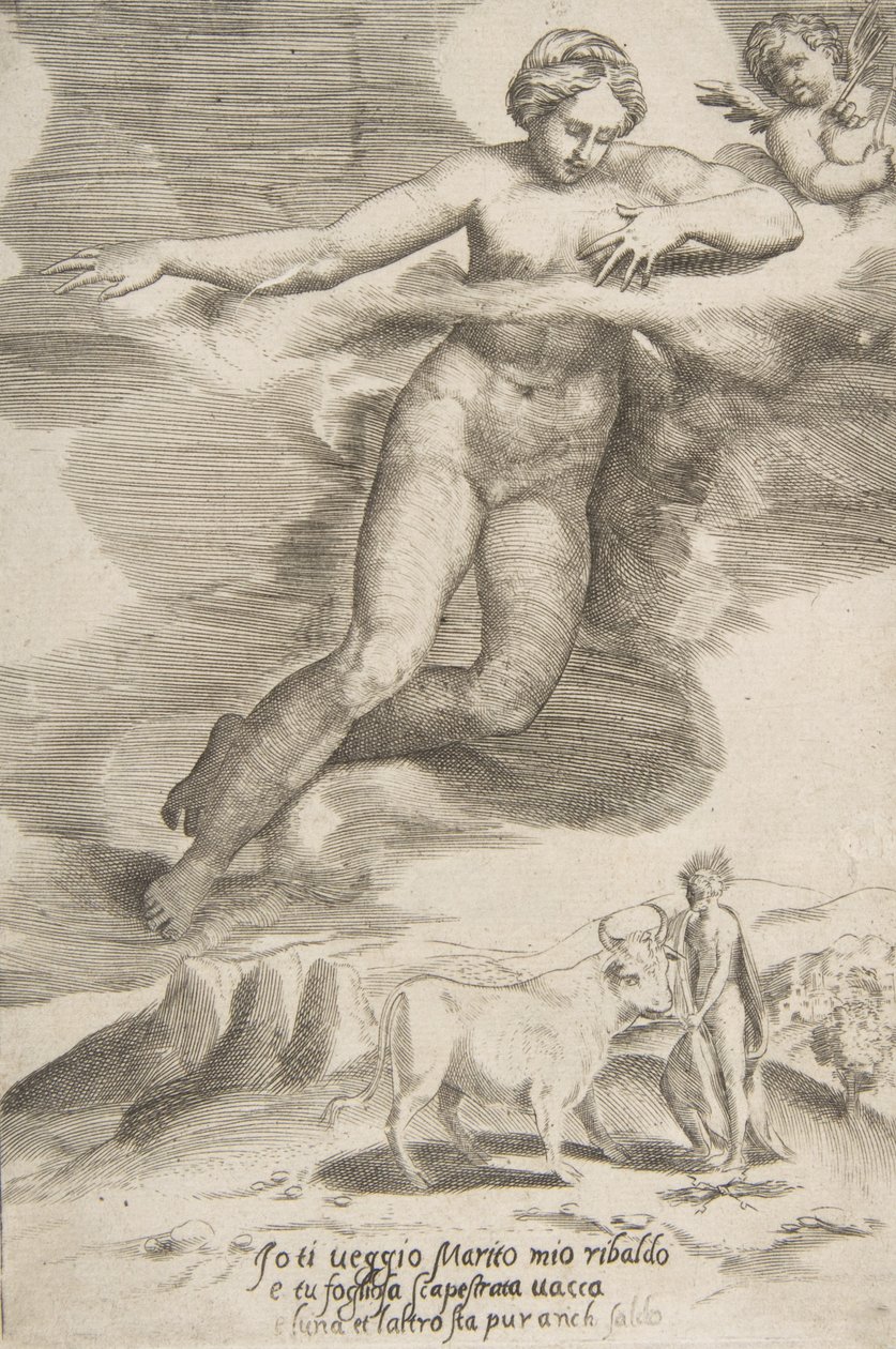جونو يراقب كوكب المشتري وآيو ، من فيلم The Loves of the Gods ، 1531-60. بواسطة جوليو بوناسون