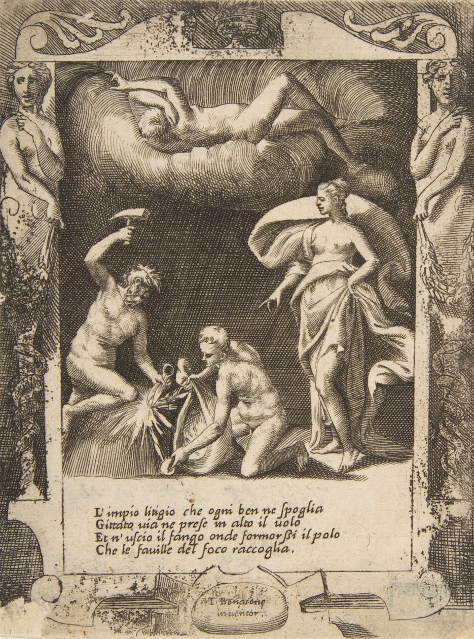 تمت إزالة Litigium من جسد الفوضى بينما يتم إلقاء والدته في الهواء ، مع ... ، 1531-1576. بواسطة جوليو بوناسون