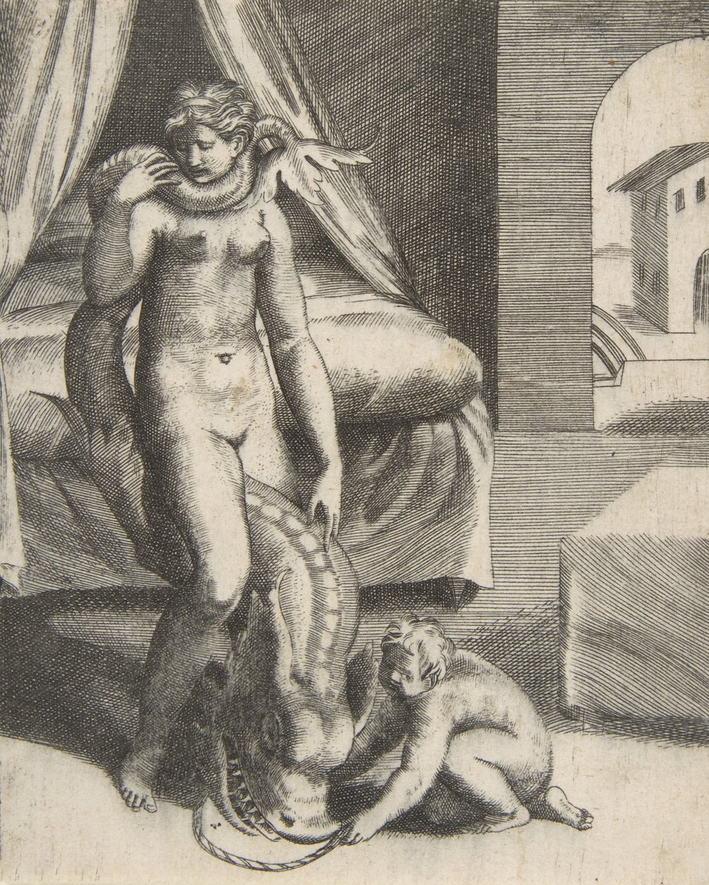 نبتون وميلانث ، من "The Loves of the Gods" ، حوالي 1531-1576. بواسطة جوليو بوناسون