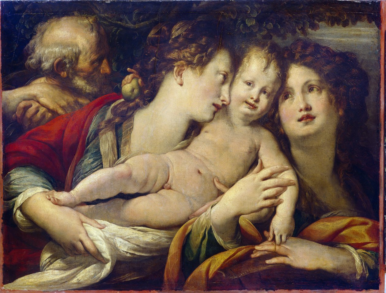 الزواج الصوفي للقديسة كاترين (290-307) (الزواج الصوفي للقديسة كاترين). تقدم العذراء مريم الطفل يسوع إلى القديسة كاترين الأسكندرية التي تسلمت خاتم الزواج بإصبعها. رسم جوليو سيزار بروكاتشيني (1574-1625) ، ح بواسطة جوليو سيزار بروكتشيني