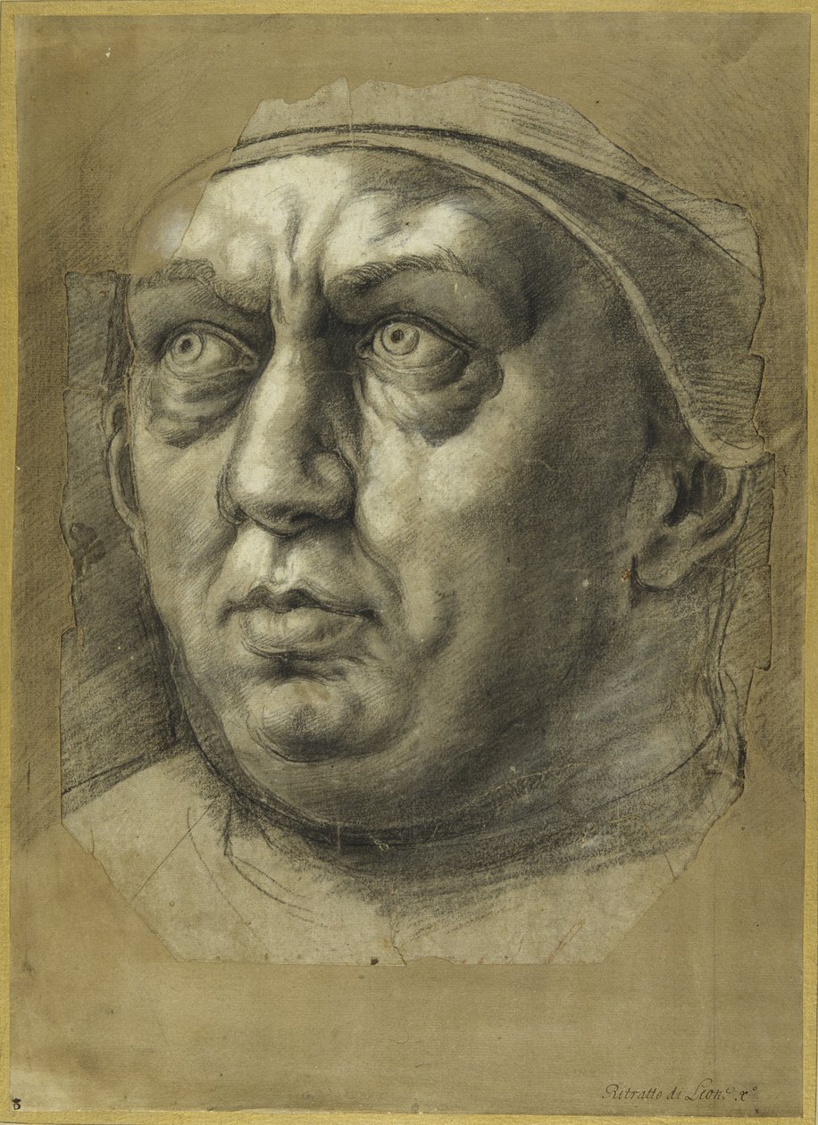 Head of Pope Leo X (chalk on paper) بواسطة جوليو رومانو