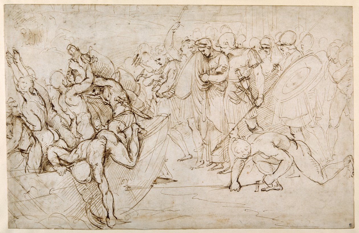 Neoptolemus أخذ Andromache في الأسر بعد سقوط طروادة (قلم وحبر على ورق) بواسطة جوليو رومانو