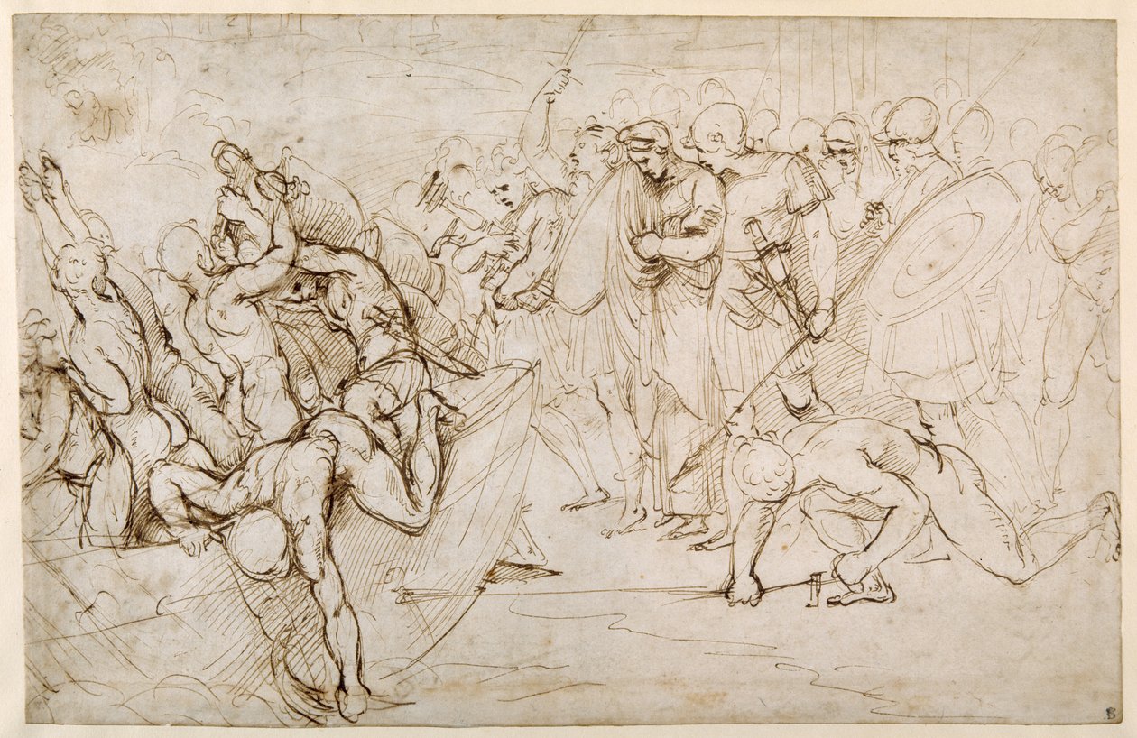 Neoptolemus يأخذ Andromache في الأسر بعد سقوط طروادة (قلم وحبر بني على ورق أبيض) بواسطة جوليو رومانو