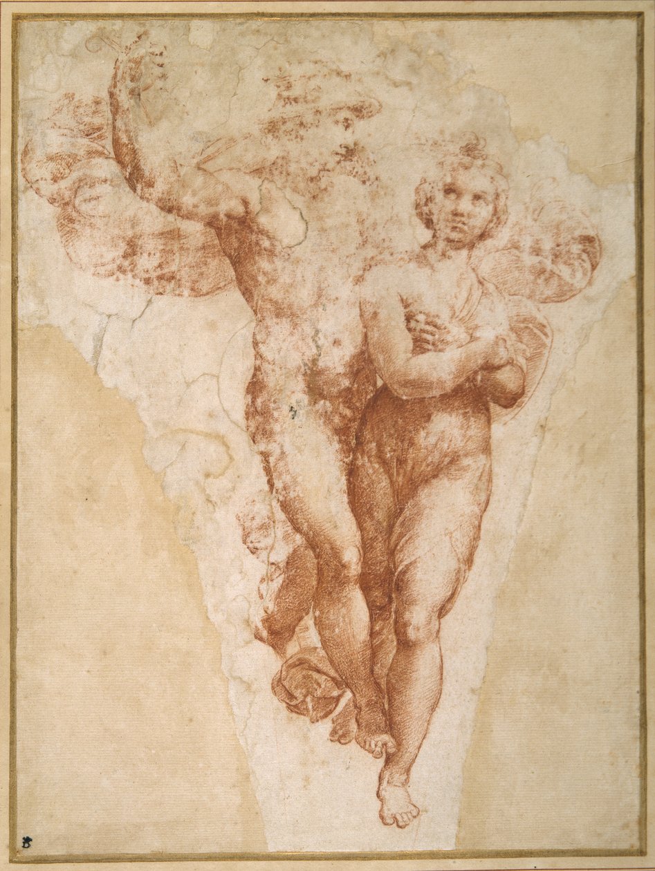 Psyche carried by Mercury to Olympus (chalk on paper) بواسطة جوليو رومانو