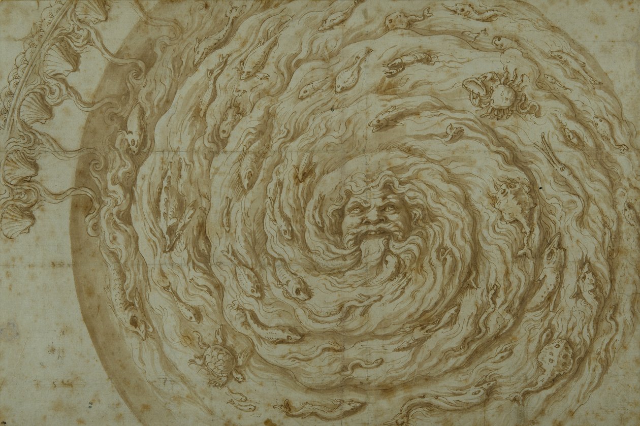 The Stream Oceanus (pen & brown ink with wash on paper) بواسطة جوليو رومانو