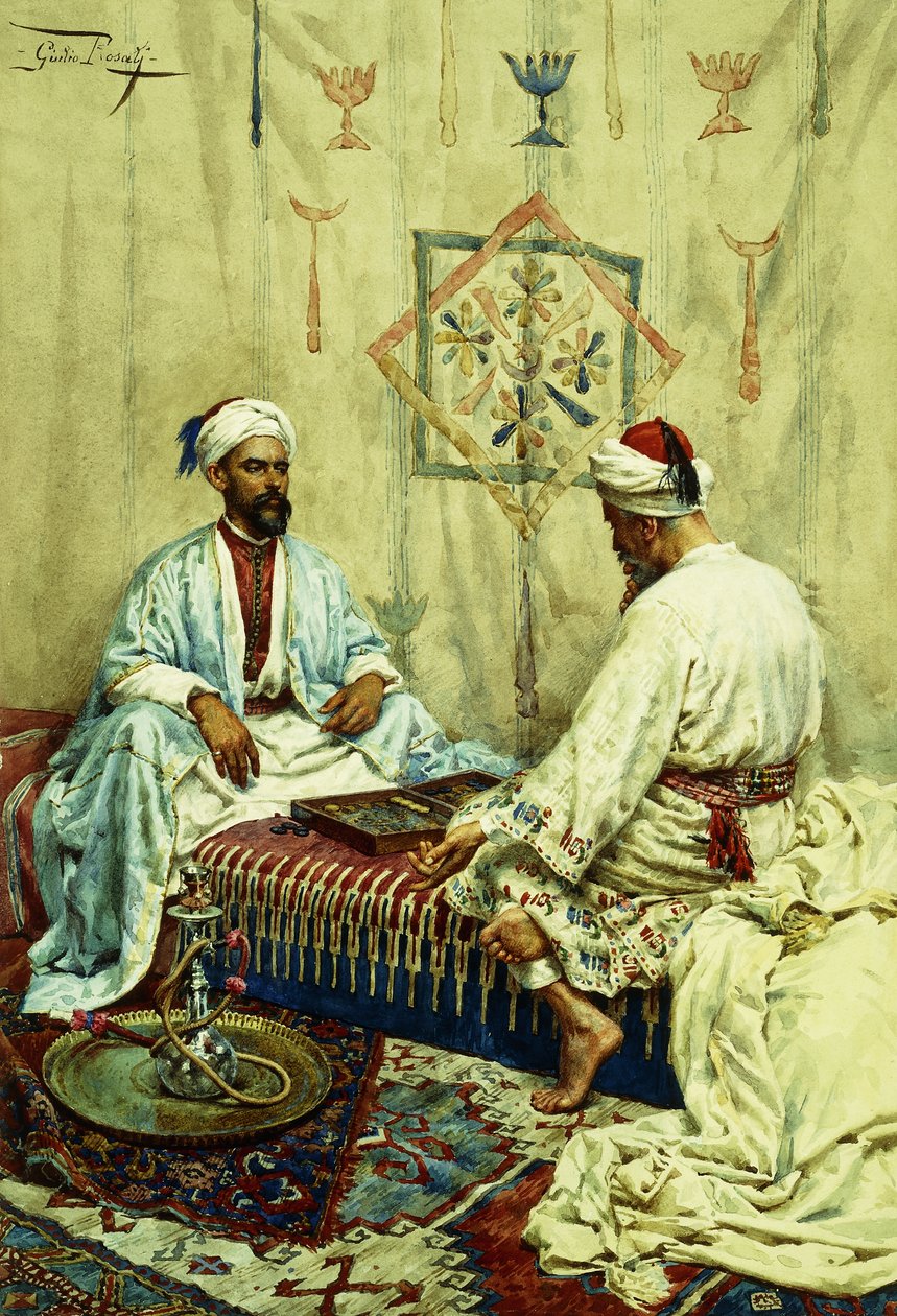 العرب يلعبون طاولة الزهر في الداخل ، بواسطة جوليو روساتي