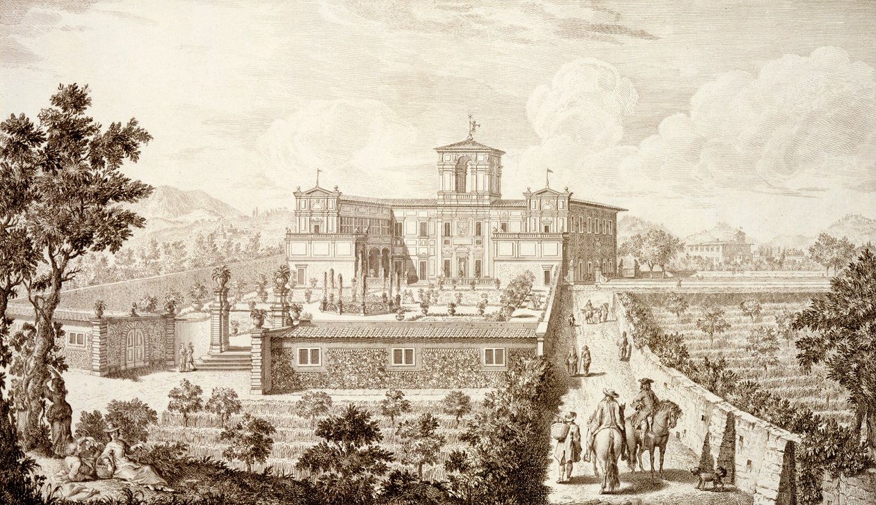 منظر لفيلا دي مونتوغي ، من "مناظر توسكانا" لجوسيبي بوشار ، نشر 1744-57 بواسطة جوزيبي زوتشي