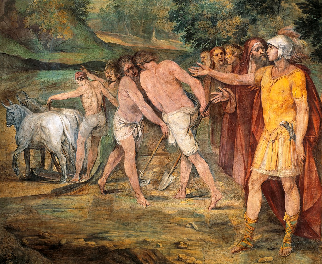 رومولوس بمناسبة حدود روما ، بواسطة جوزيبي سيزاري (1568-1640) ، لوحة جدارية ، Hall of Horatii and Curiatii ، قصر المعاهد الموسيقية ، روما ، المملكة الرومانية ، إيطاليا بواسطة جوزيبي سيزاري