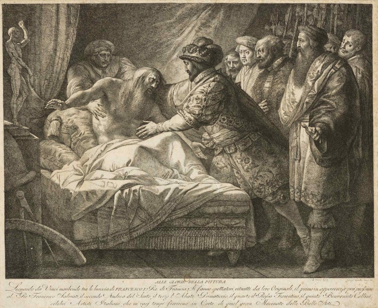 رمزية اللوحة وفاة ليوناردو دا فينشي ، ج. 1790. بواسطة جوزيبي كيدز