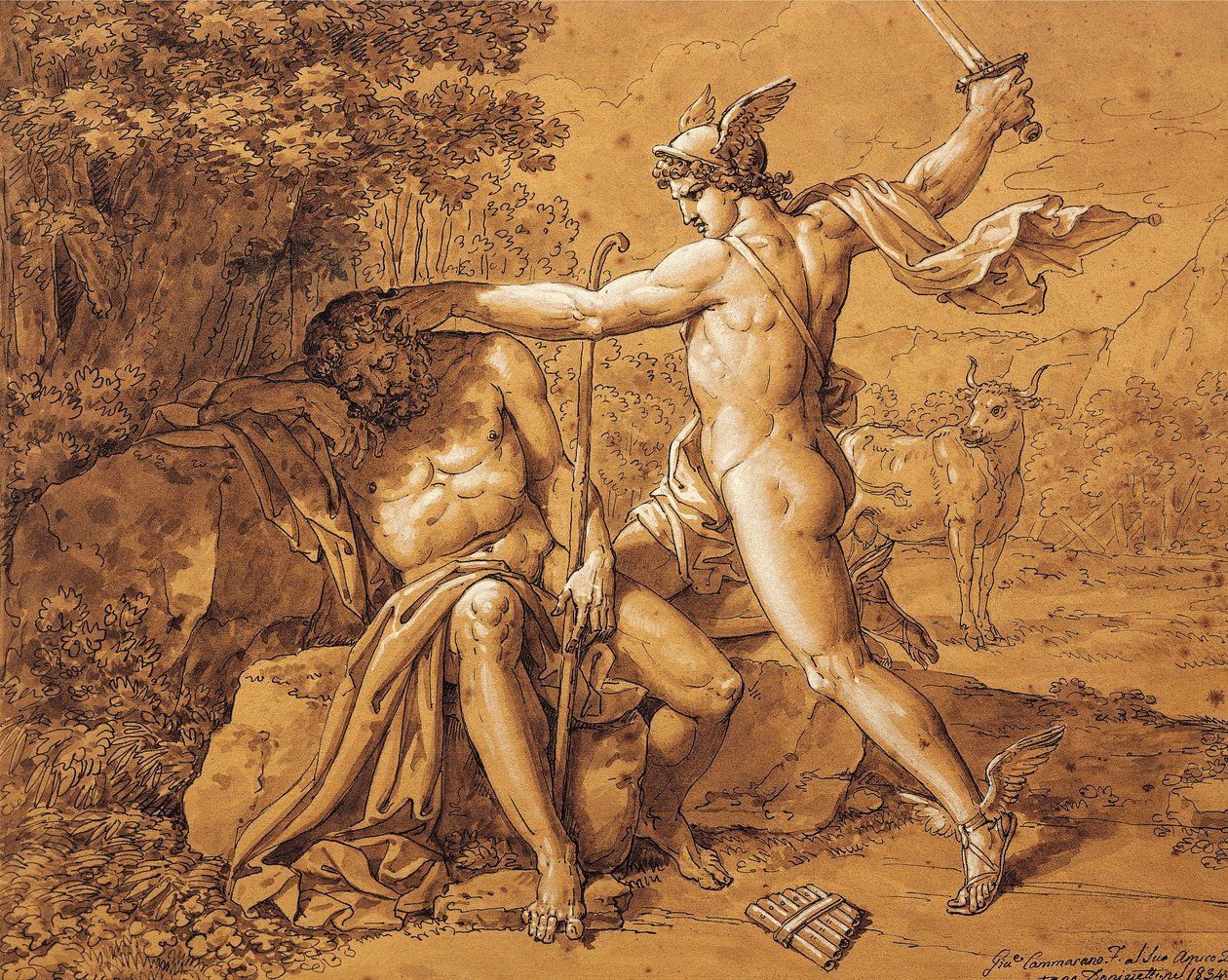 إيطاليا ، عطارد يقتل أرغوس لإنقاذ الحورية بواسطة جوزيبي كامارانو (1766-1859) الذي قدمه الفنان لغايتانو دونيزيتي ، رسم بواسطة جوزيبي كامارانو