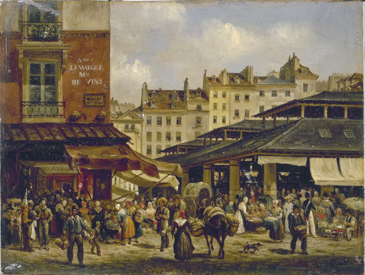 Les Halles وRue de la Tonnellerie، c.1828 (زيت على قماش) بواسطة جوزيبي كانيلا