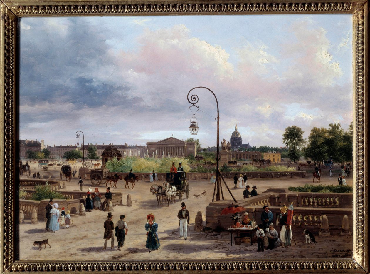 منظر لمكان لويس السادس عشر (مكان الكونكورد الحالي) لوحة رسمها جوزيبي كانيلا (1788-1847) 1829 صن. 0،29x0،4 م باريس ، متحف كارنافالي بواسطة جوزيبي كانيلا