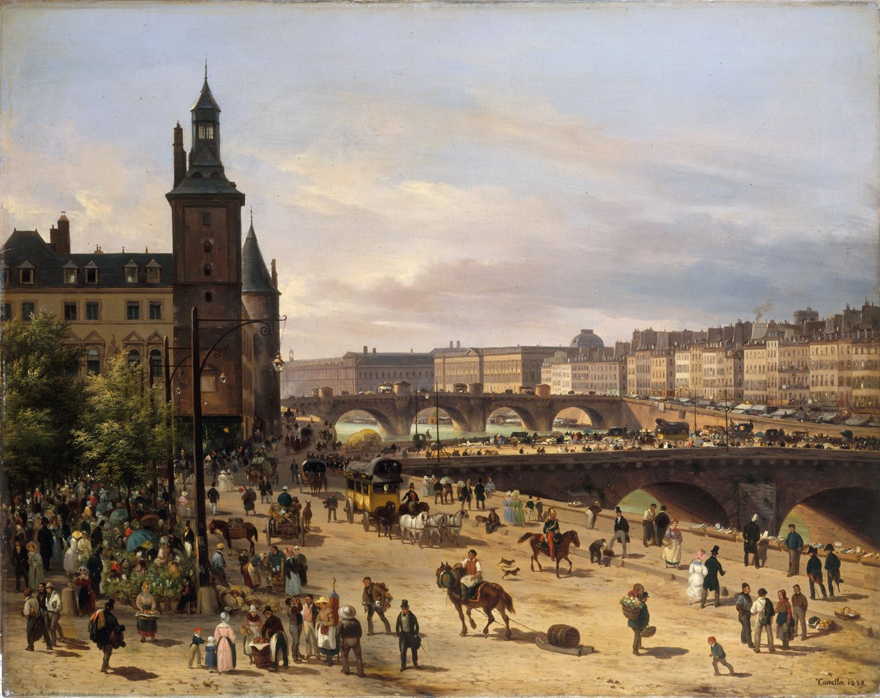 سوق الزهور وبرج الساعة و Pont au Change و Pont-Neuf 1832. بواسطة جوزيبي كانيلا الأكبر
