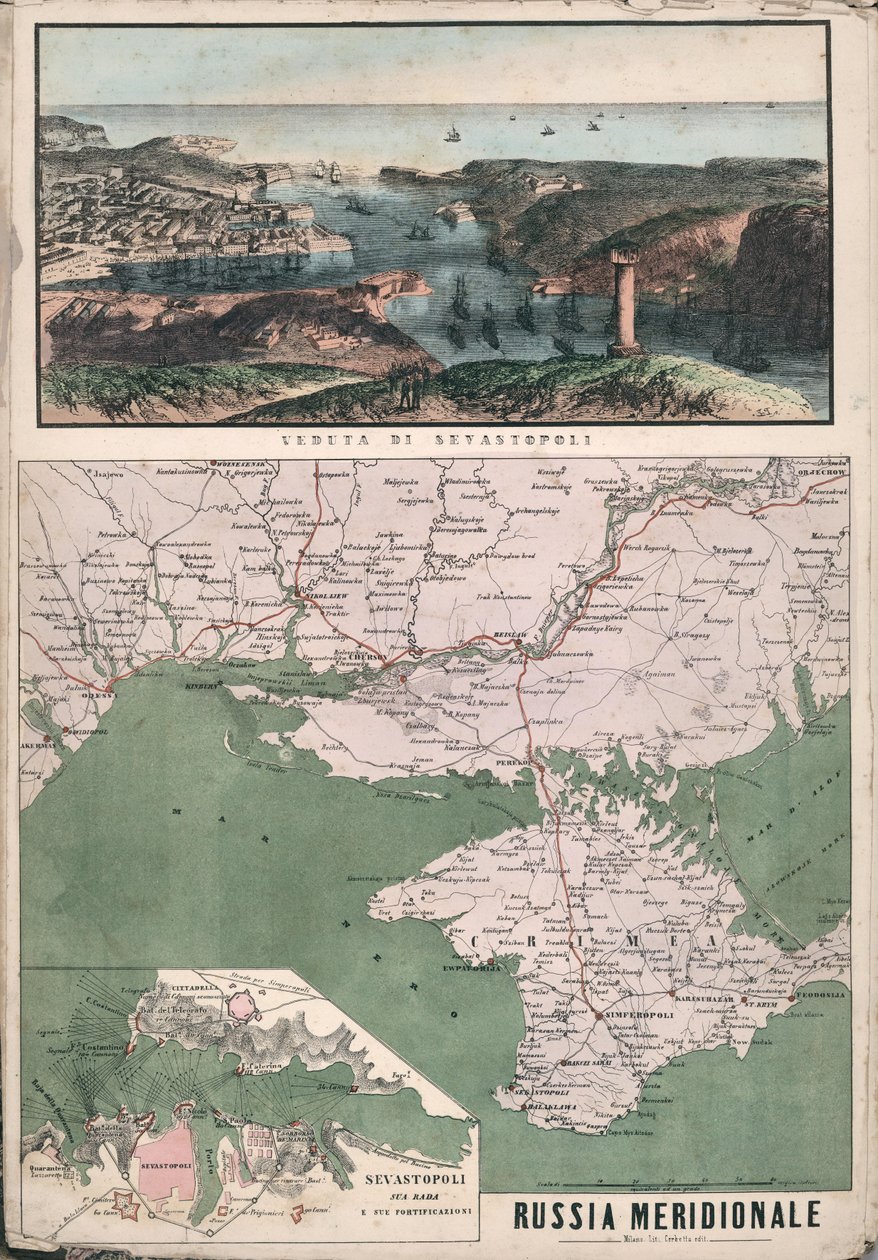 خريطة لجنوب روسيا مطلة على خليج سيفاستوبول وتحصيناته ، 1853. بواسطة جوزيبي سيفيلي