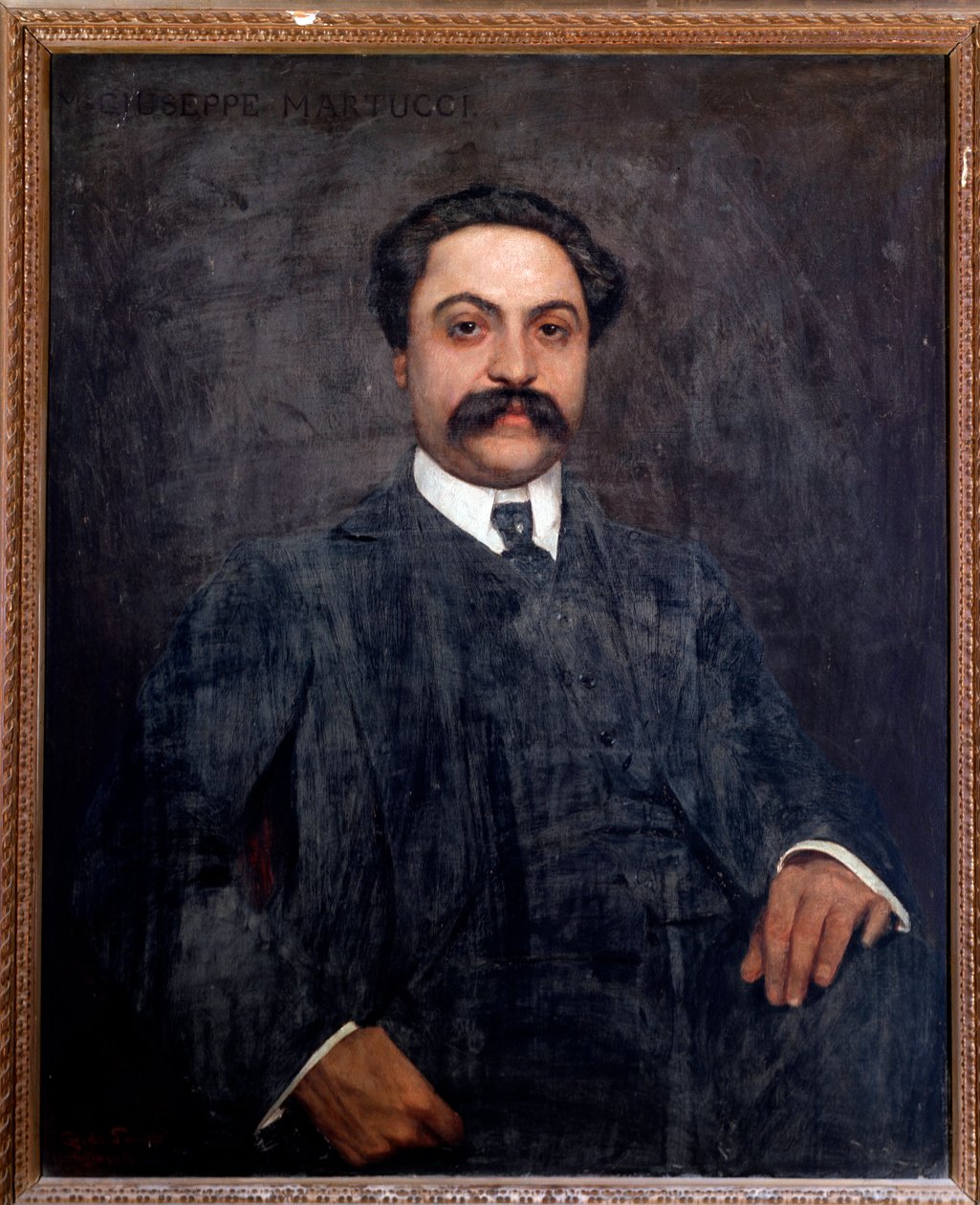 صورة جوزيبي مارتوتشي (1856-1909) مؤلف موسيقي وقائد وعازف بيانو ومعلم إيطالي لوحة رسمها جوزيبي دي سانكتيس (1858-1924) 1904 بولونيا ، متحف موسيقي مدني بواسطة جوزيبي دي سانكتيس