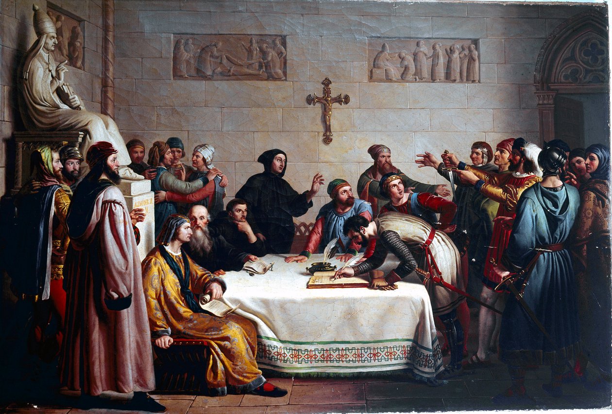 قسم Pontida حفل التحالف في 07/04/1167 بين بلديات لومباردي ضد الإمبراطورية الرومانية المقدسة لفريدريك باربيروسا. إنه أصل Lega Lombarda (Lombard League). (الرابطة الشمالية). لوحة جوزيبي ديوتي (1779-1846) بواسطة جوزيبي ديوتي