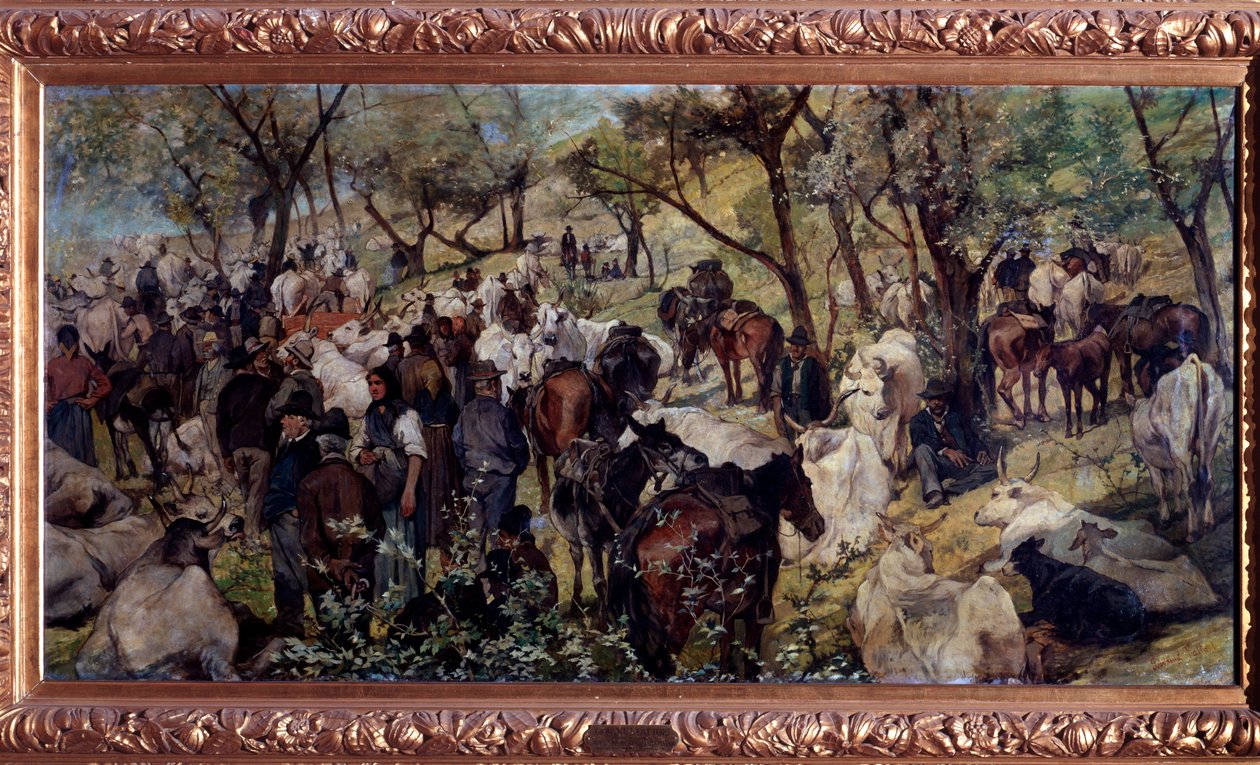 The market in San Godenzo, Tuscany (oil on canvas بواسطة جوزيبي فاتوري