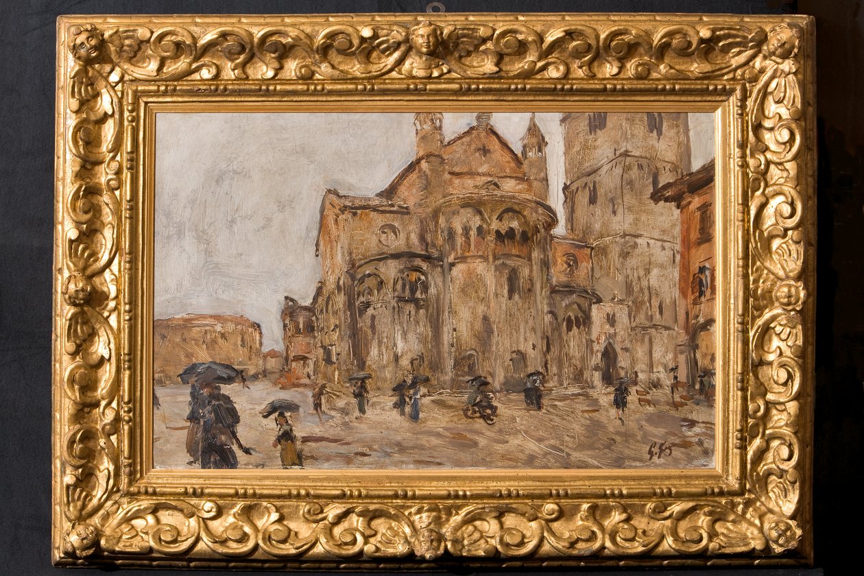 Piazza Grande in the Rain (زيت على خشب رقائقي) بواسطة جوزيبي جرازيوسي