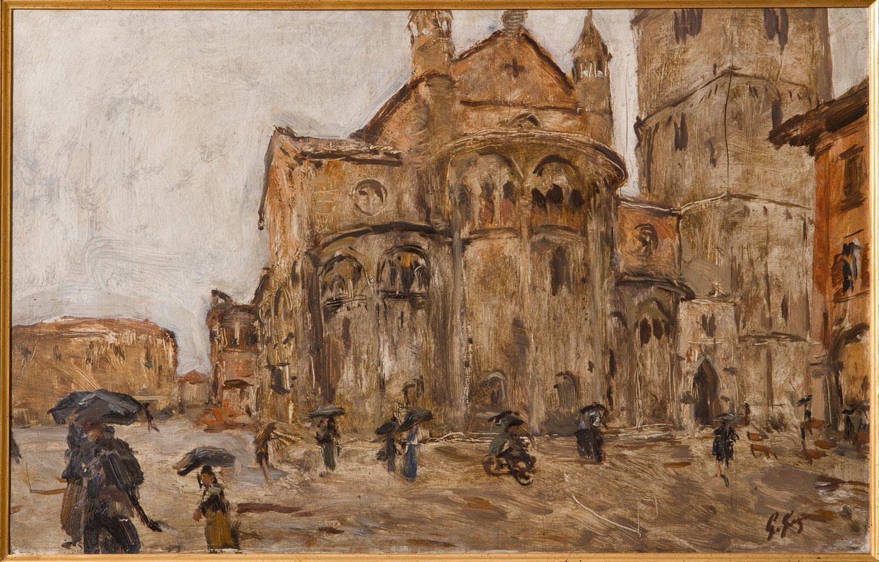 Piazza Grande in the Rain (زيت على خشب رقائقي) بواسطة جوزيبي جرازيوسي