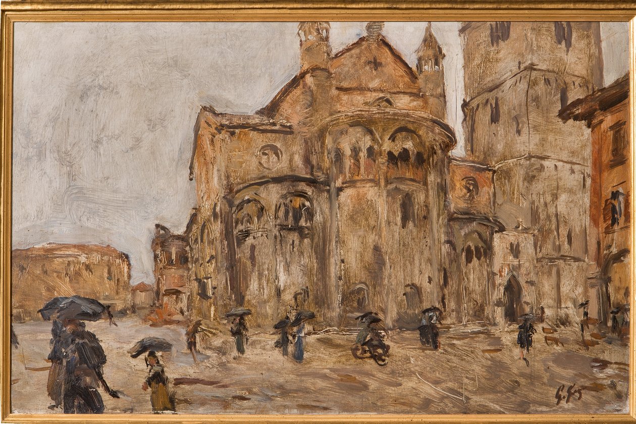 Piazza Grande in the Rain (زيت على خشب رقائقي) بواسطة جوزيبي جرازيوسي