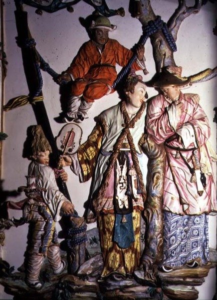 تفاصيل صالون الصالون الصيني (الغرفة الصينية) التي تصور تماثيل زوجين صينيين ولعب أطفال ، 1769 (خزف) (انظر أيضًا 93237 ، 93239) بواسطة جوزيبي جريتشي