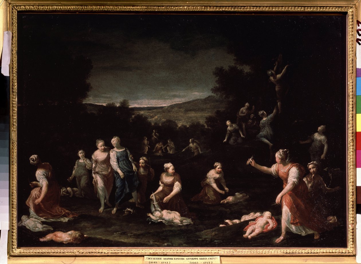"" الحوريات نزع سلاح كيوبيد "(الحوريات نزع سلاح كيوبيد) لوحة رسمها جوزيبي ماريا كريسبي (1665-1747) حوالي 1698 متحف بوشكين ، موسكو بواسطة جوزيبي ماريا كريسبي