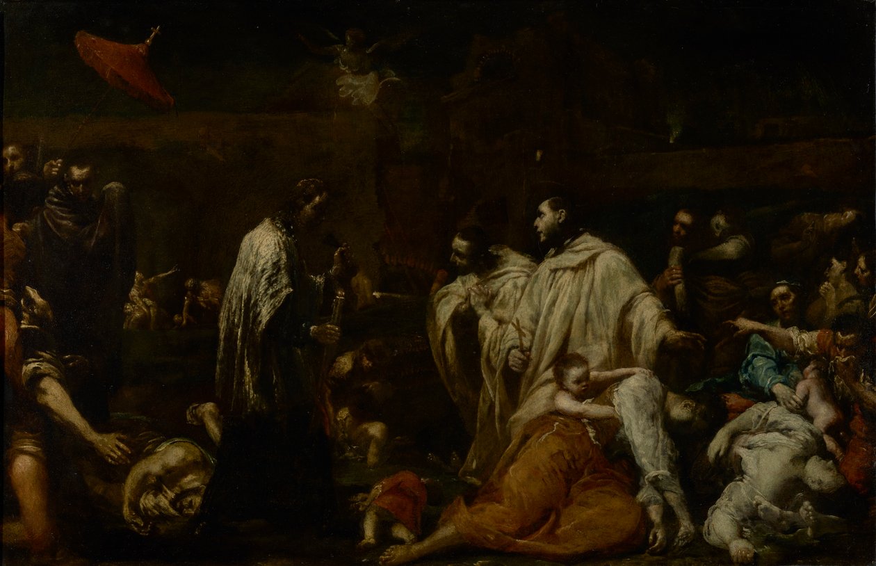 تبارك الطيب برنارد تولومي لوقف الطاعون في سيينا ، c.1735 (زيت على النحاس) بواسطة جوزيبي ماريا كريسبي