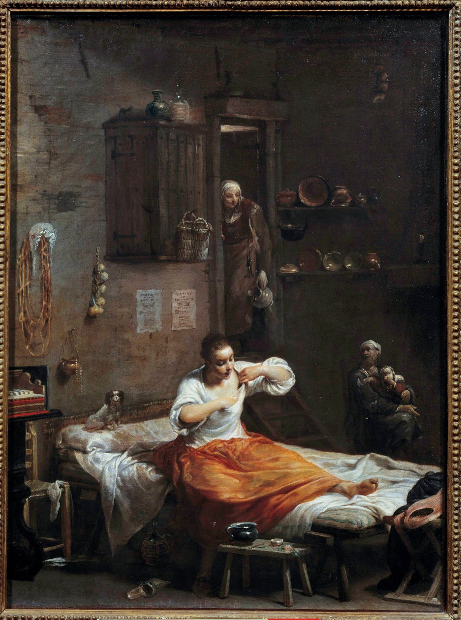 La woman à la puce Painting by Giuseppe Crespi (1665-1747) 18th century Sun. 0,54 x 0,40 m بواسطة جوزيبي ماريا كريسبي